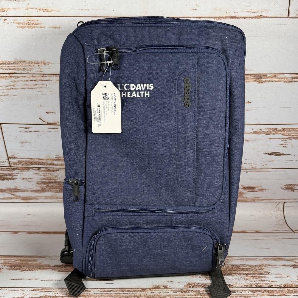 eBags Slim Laptop Backpack Indigo Blue UC Davis Health Embroidery New